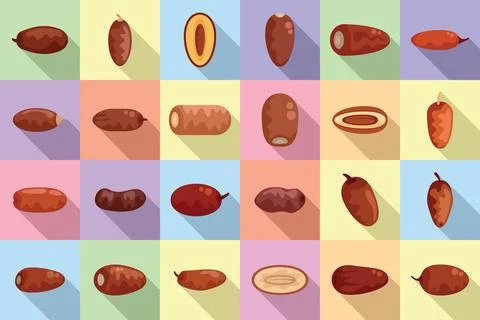 Date fruit icons set flat vector. Leaf food Stock Illustration