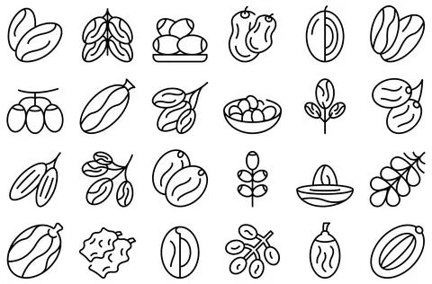 Date fruit icons set outline vector. Leaf food Stock Illustration
