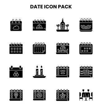 Date Glyph Collection Icons Pack Stock Illustration