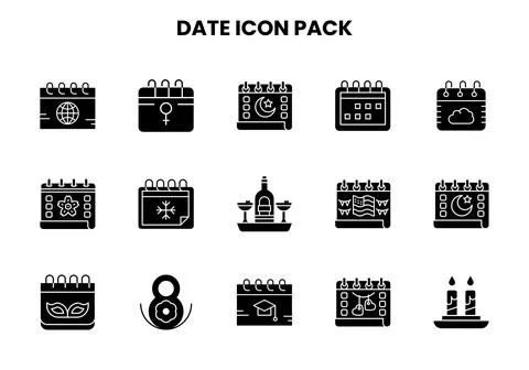Date Glyph Design Icons Pack Stock Illustration