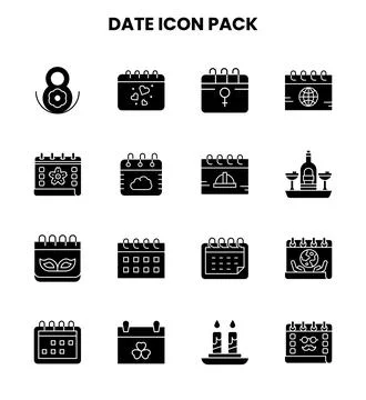 Date Glyph Graphics Icons Pack Stock Illustration