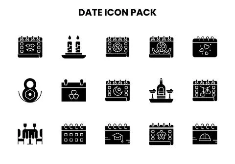 Date Glyph Graphics Icons Pack Stock Illustration