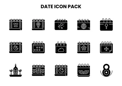 Date Glyph Set Icons Pack Stock Illustration