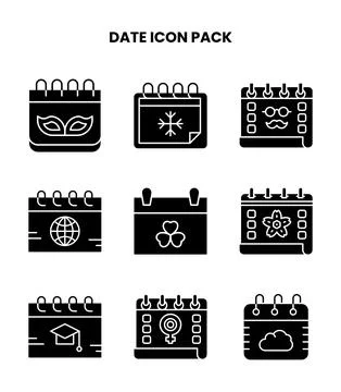 Date Glyph Vector Icons Pack Stock Illustration