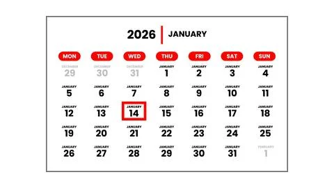 The date January 14th, 2026 Stock Illustration