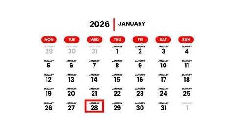 The date January 28th, 2026 Stock Illustration