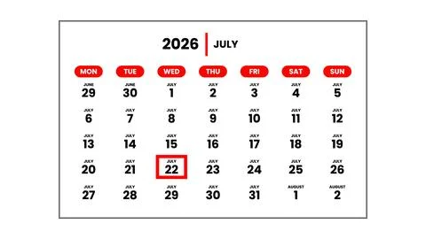 The date July 22nd, 2026 Stock Illustration