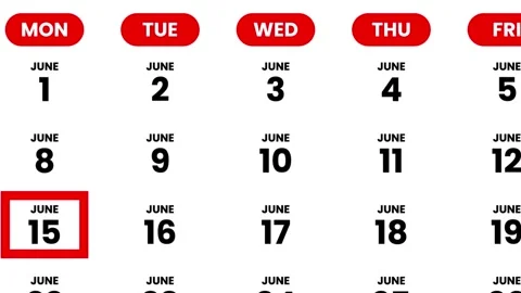 The date June 15, 2026 marked with a red cursor on the wall animation 스톡 동영상 328651635