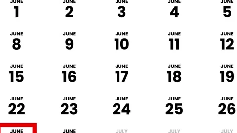 The date June 29th, 2026 marked with a red cursor on the wall animation Stock Footage 323521580