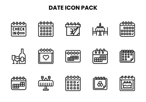 Date Line Bundle Icons Pack Stock Illustration