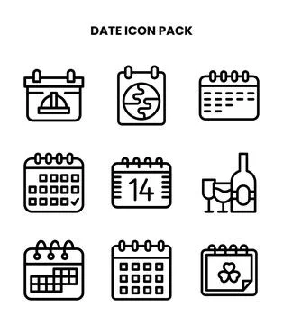 Date Line Collection Icons Pack Stock Illustration