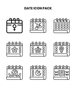 Date Line Icons Pack Stock Illustration