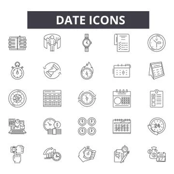 Date line icons for web and mobile design. Editable stroke signs. Date outline Stock Illustration