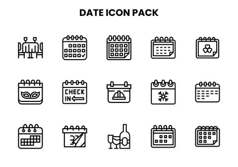 Date Line Set Icons Pack Stock Illustration