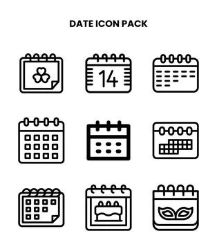 Date Line UI Icons Pack Stock Illustration