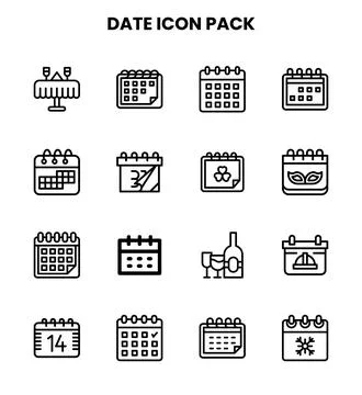 Date Line UI Icons Pack Stock Illustration