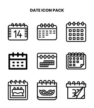 Date Line Vector Icons Pack Stock Illustration