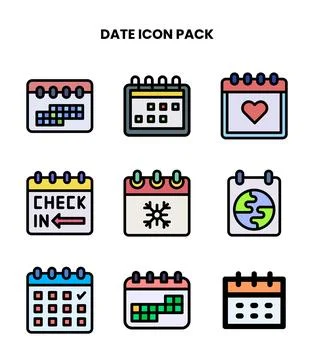 Date Lineal Color Bundle Icons Pack Stock Illustration