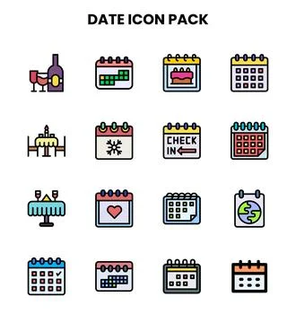 Date Lineal Color Bundle Icons Pack Stock Illustration