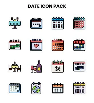 Date Lineal Color Bundle Icons Pack Stock Illustration
