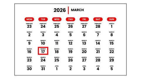 The date March 17th, 2026 Stock Illustration