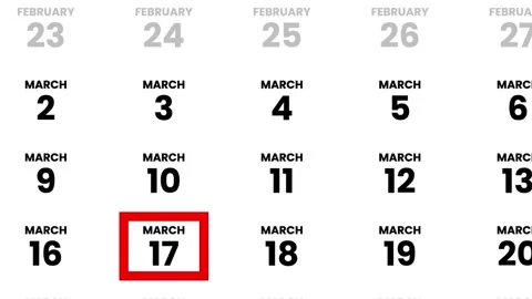 The date March 17th, 2026 marked with a red cursor on the wall animation Stock Footage 323521582