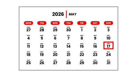 The date May 17th, 2026 Stock Illustration