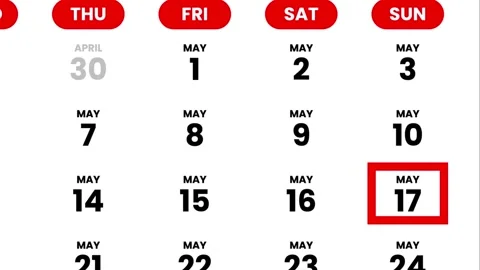 The date May 17th, 2026 marked with a red cursor on the wall animation Stock Footage 323521568