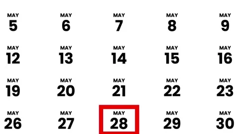 The date May 28th, 2026 marked with a red cursor on the wall animation Stock Footage 323521564