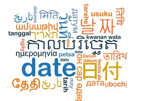 Date multilanguage wordcloud background concept Stock Illustration
