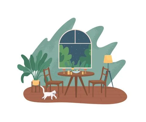 Date night at home 2D vector web banner, poster Stock-Illustration