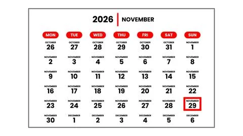 The date November 29th, 2026 Stock Illustration