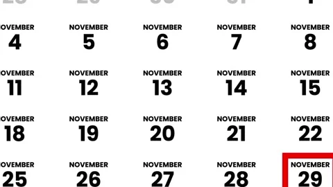 The date November 29th, 2026 marked with a red cursor on the wall animation Stock Footage 323625425