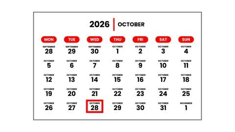 The date October 28th, 2026 Stock Illustration