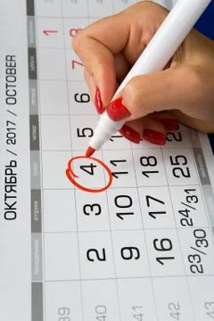 The date of October 4, 2017 is marked on the calendar. Stock Photos