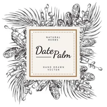 Date palm banner or card mockup with square blank frame illustration isolated. Stock Illustration