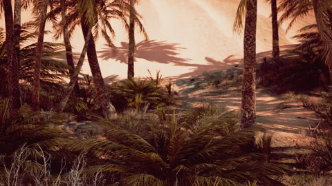 Date palm plantation at sunset Stock Footage 229468308