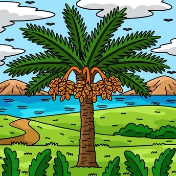 Date Palm Tree Fruit Plant Nature Colored Cartoon Stock Illustration