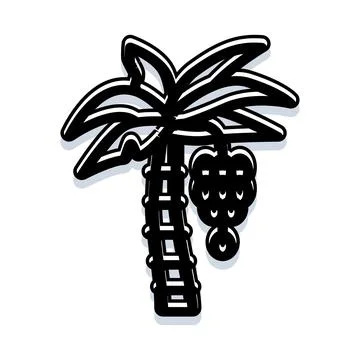 Date palm tree producing ripe fruit icon Stock Illustration