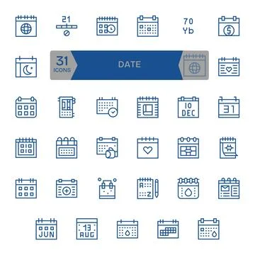 Date Premium Vector Bundle with 35 Retina Ready Editable Regular Line Icons Illustrazione stock