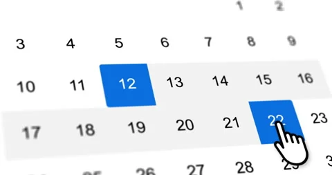 Date range selection during online booking process, travel dates Stock Footage 320005599