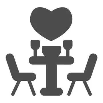 Date at a restaurant solid icon, valentine day concept, set table with chairs Stock Illustration