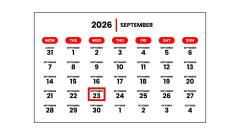 The date September 23th, 2026 Stock Illustration