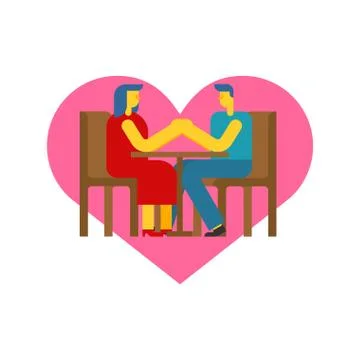 Date at table hold hands. rendezvous in cafe. Man and woman. Love couple Illustration