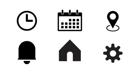 Date, Time, Address icon set, containing calendar design vector illustration Stock Illustration