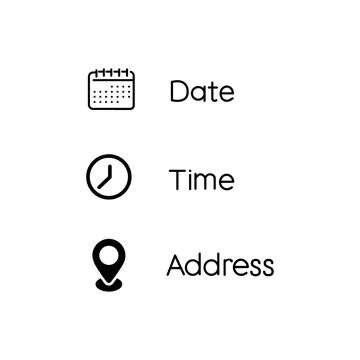 Date, Time, Address or Place Icons Symbol Stock Illustration