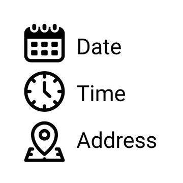 Date, Time, Address or Place Icons Symbol Stock Illustration