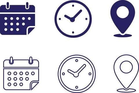 Date, Time and Location Address Icon Set Stock Illustration