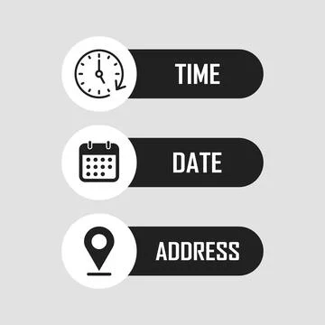 Date, time, location icon in flat style. Event message vector illustration .. 库存插图