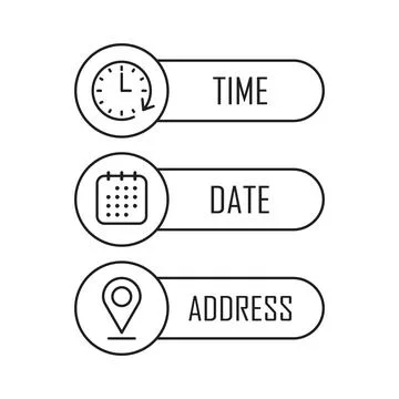 Date, time, location icon in flat style. Event message vector illustration .. Stock Illustration